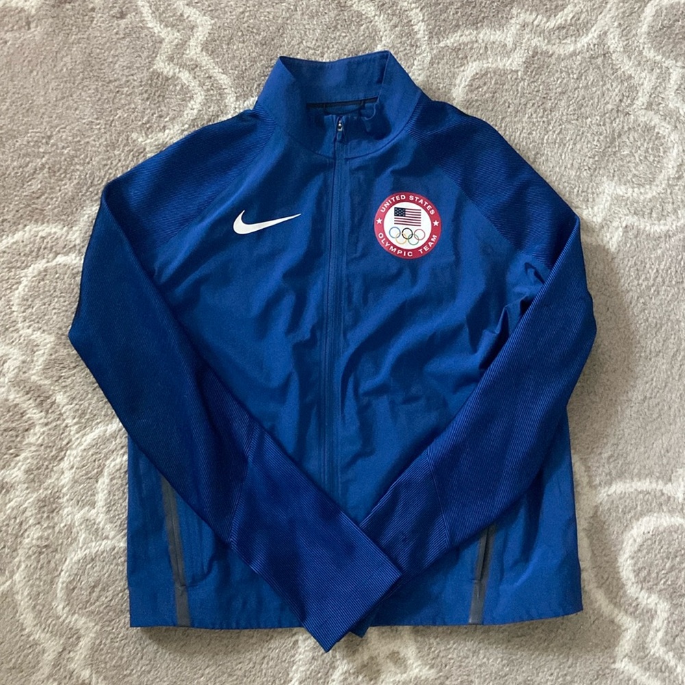 Nike Jacket Womens Sz MT Paralympic Team USA Running Lightweight Blue Reflective